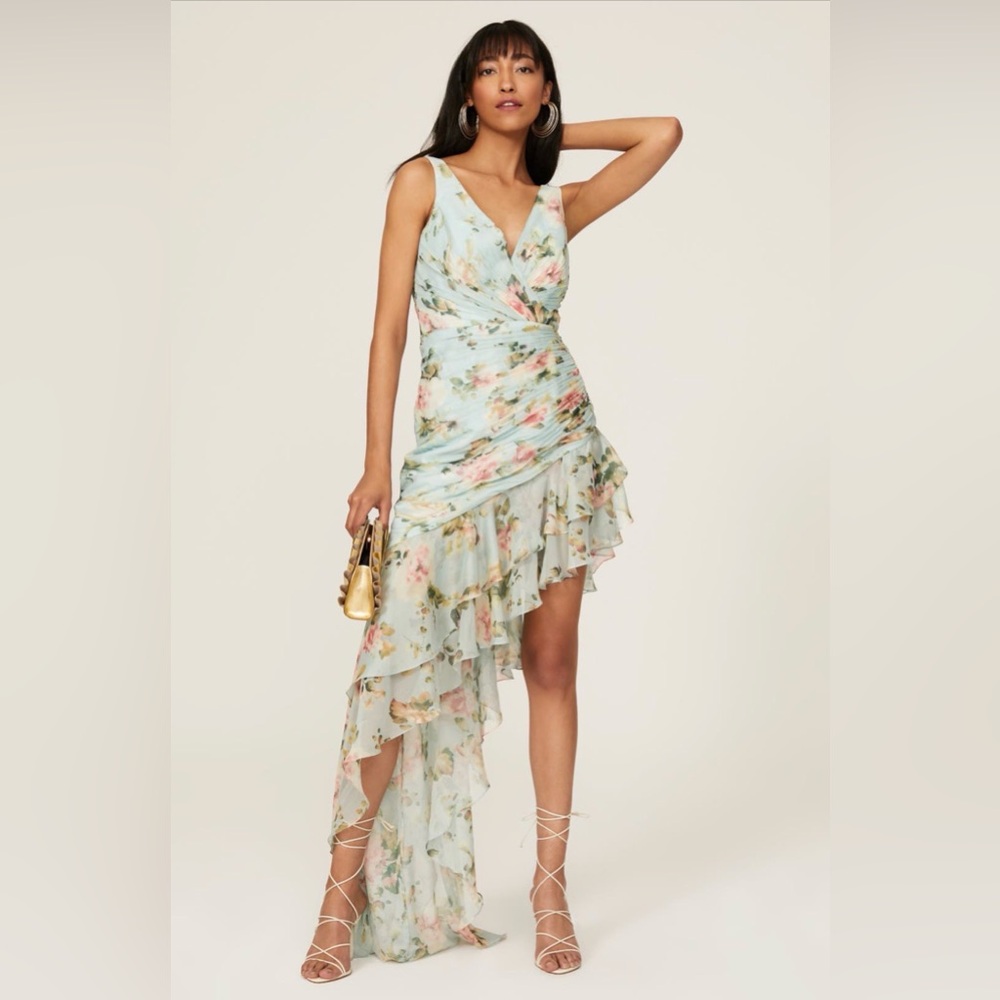Leena Mac Duggal Asymmetrical Ruffle Midi Dress